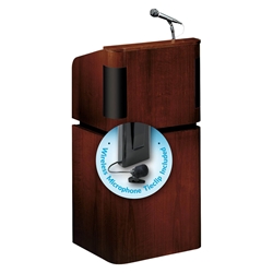 Tabletop & Base Combo Sound Lectern (Mahogany on Walnut) with Tie clip/ lavalier  wireless mic 